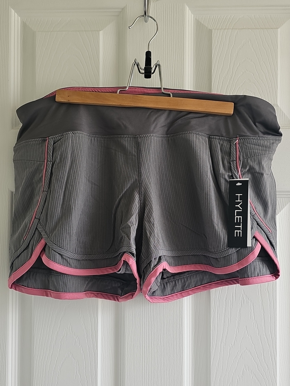 Hylete Gray Athletic Iris Shorts with Pink Trim